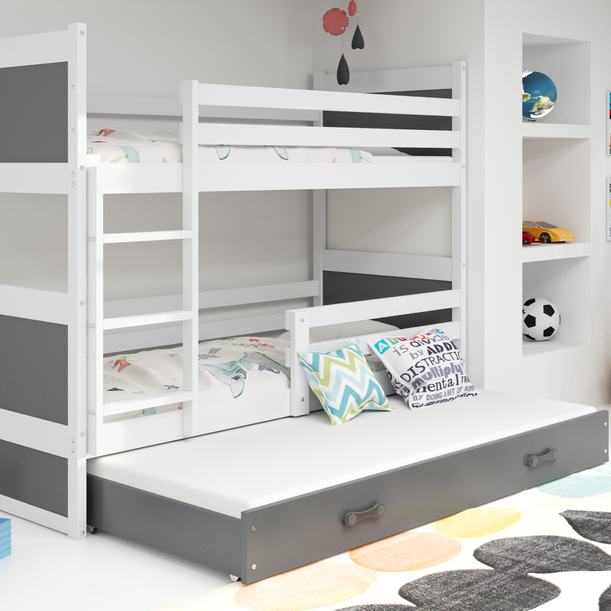 RICO 90X200 ágy, matraccal és fiókkal, fehér/grafit