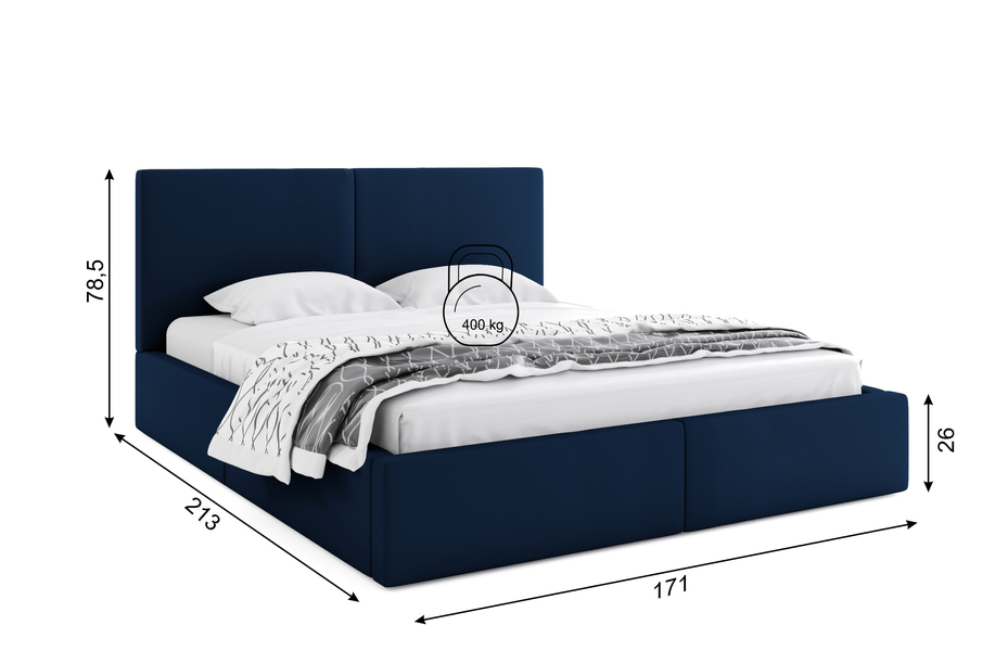 HILTON 160X200 kárpitozott hálószoba ágy, kék, tárolóval