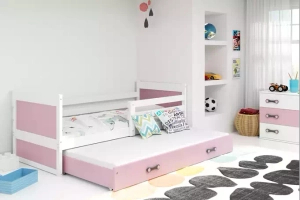 Rico tini franciaágy 90x190 matraccal és fiókkal, fehér/rózsaszín, fehér/rózsaszín