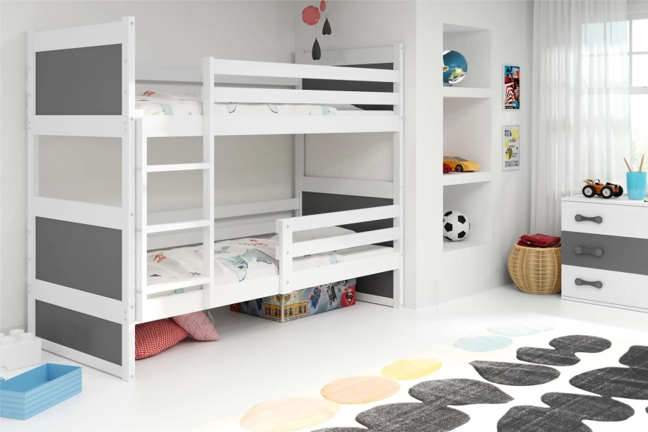 TINI EMELETES ÁGY RICO FEHÉR KERET SZÜRKE PANELEK FIÓK NÉLKÜL 90 X 190