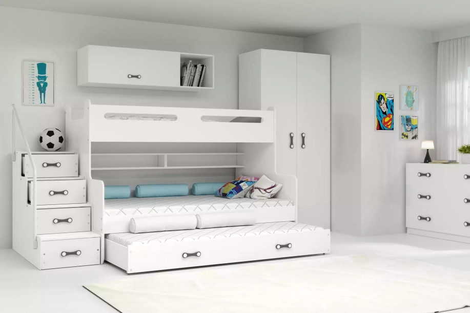 Háromszemélyes ifjúsági ágy MAX 3 120X200 matraccal és fiókkal, fehér színben