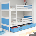 Ifjúsági emeletes ágy RICO 90X200 fiókkal, fehér/kék