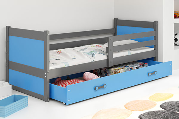 Ifjúsági egyszemélyes ágy RICO 90X200 fiókkal, grafit/kék