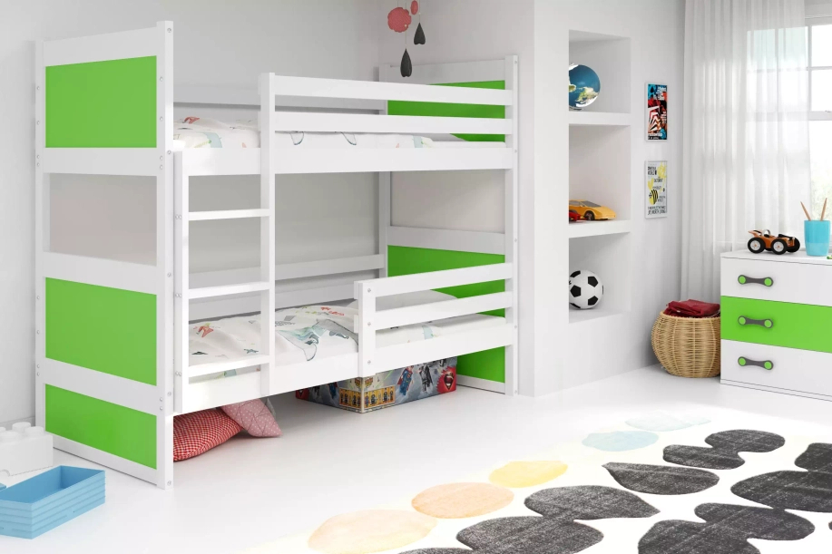 Ifjúsági emeletes ágy RICO 90X200, fehér/zöld