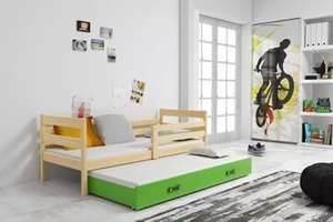 Kihúzható ifjúsági ágy ERYK 80X190 fiókkal, fenyő/zöld