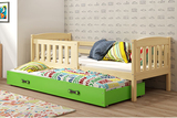 Kihúzható ifjúsági ágy KUBUŚ 80X190 fiókkal, fenyő/zöld