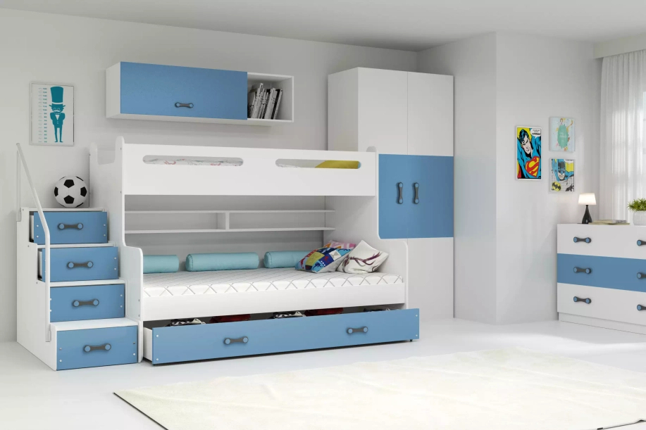 Ifjúsági emeletes ágy MAX 3 120X200 matraccal és fiókkal, kék színű