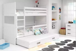 3 ÜLÉSES TINI EMELETES ÁGY RICO FEHÉR KERET FEHÉR PANELEK FEHÉR FIÓKOS MATRAC NÉLKÜL 90 X 190