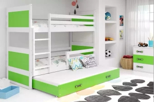 3 ÜLÉSES TINI EMELETES ÁGY RICO FEHÉR KERET ZÖLD PANELEK ZÖLD FIÓKOS MATRAC NÉLKÜL 90 X 190