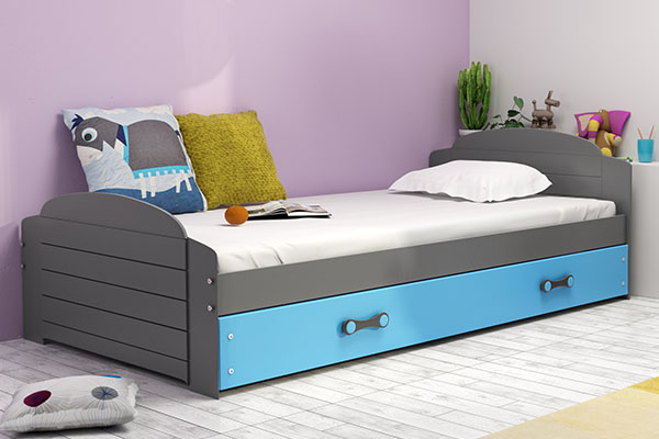 Ifjúsági egyszemélyes ágy LILI 90X200 matraccal és fiókkal, grafit/kék