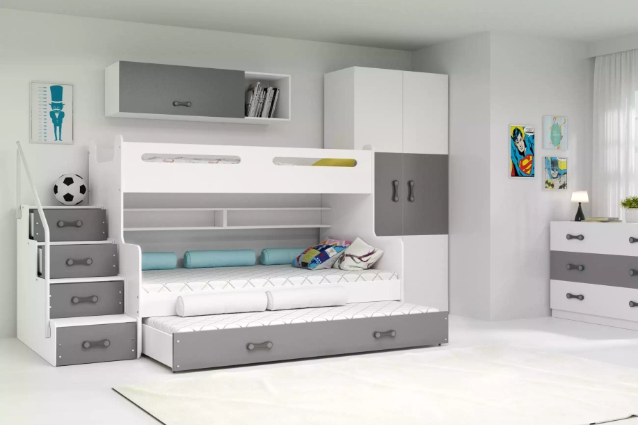 Háromszemélyes ifjúsági ágy MAX 3 120X200 matraccal és fiókkal, grafit