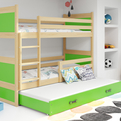 Junior háromszemélyes ágy RICO 90X200 fiókkal, fenyő/zöld