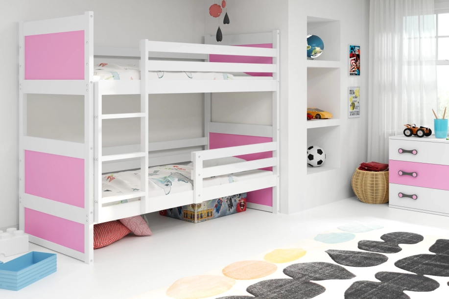 Ifjúsági emeletes ágy RICO 90X200, fehér/rózsaszín