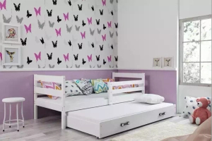 Éric 90x190 trundle tiniágy matraccal és fiókkal, fehér színben