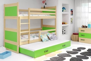 Junior háromszemélyes ágy RICO 90X200 fiókkal, fenyő/zöld