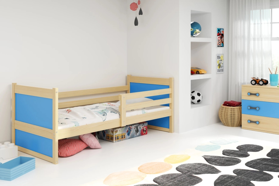 Junior egyszemélyes ágy RICO 80X190 matraccal, fenyő/kék