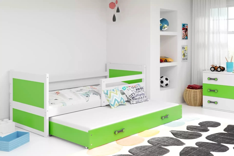 Rico tini franciaágy 90x190 fiókkal, fehér/zöld