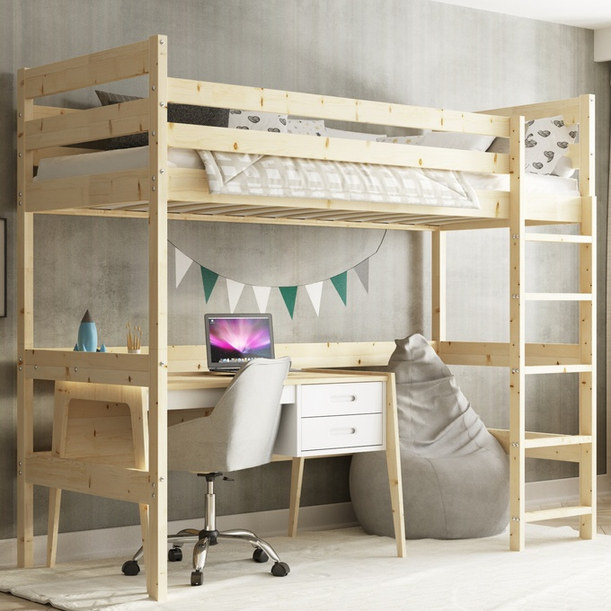 Emeletes ágy ifjúsági - mezzanine természetes fa 90x200