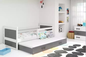 Rico tini franciaágy 90x190 fiókos, fehér/szürke, tiniágy, 90x190, fehér/szürke