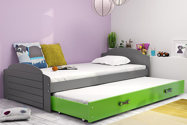 LILI 90X200 kihúzható ifjúsági ágy fiókkal, grafit/zöld