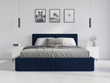 HILTON 140X200 kárpitozott hálószobaágy matraccal és tároló dobozkával, kék színű