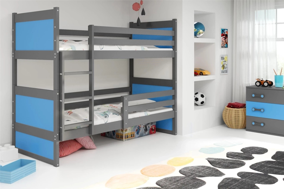 Rico emeletes ágy 90x190, matraccal, szürke/kék