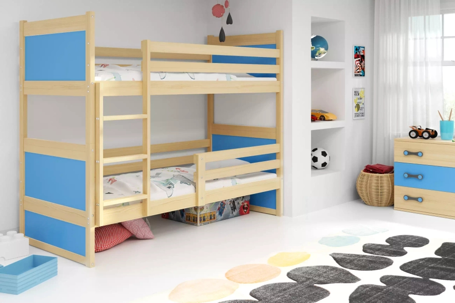 Ifjúsági emeletes ágy RICO 90X200, fenyő/kék
