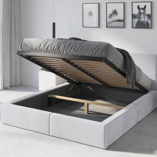 HILTON 160X200 kárpitozott hálószoba ágy, fehér, tárolódobozzal