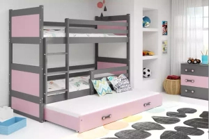 Rico 3 üléses tini emeletes ágy 90x190 fiókkal, szürke/rózsaszín, szürke/rózsaszín