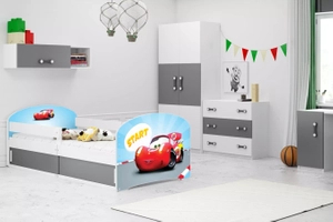 LUKI 1 80X160 egyszemélyes ágy matraccal és tárolóval, Car, fehér