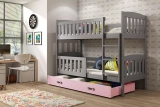 Emeletes ágy KUBUŚ 90X190 fiókkal, grafit/rózsaszín