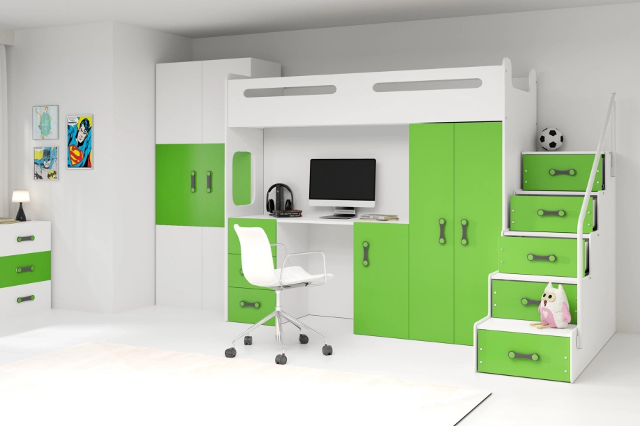 MAX 4 80X200 egyszemélyes ifjúsági ágy matraccal és íróasztallal, zöld színű