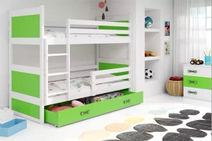 TINI EMELETES ÁGY RICO FEHÉR KERET ZÖLD PANELEK ZÖLD FIÓK 90 X 190