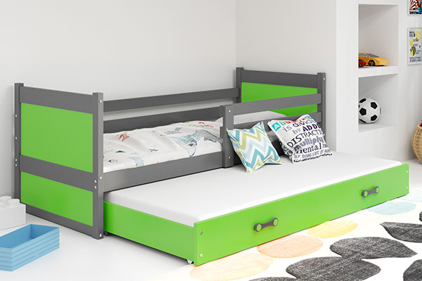 RICO 90X200 kihúzható ifjúsági ágy matraccal és fiókkal, grafit/zöld
