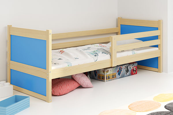 Junior egyszemélyes ágy RICO 80X190 matraccal, fenyő/kék