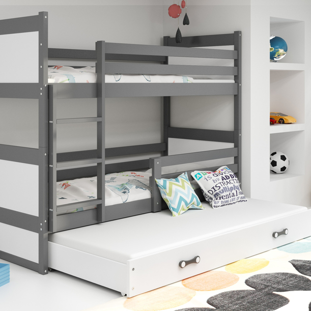 Háromszemélyes RICO 90X200 ifjúsági ágy fiókkal, grafit/fehér