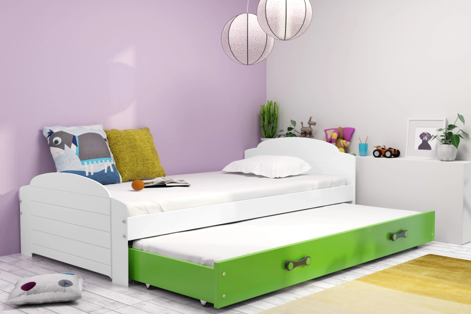 Kihúzható ifjúsági ágy LILI 90X200 fiókkal, fehér/zöld