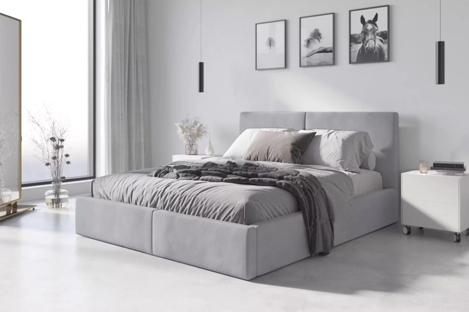 HILTON 120X200 kárpitozott hálószoba ágy, tároló doboz, hamuszürke