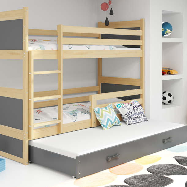 Háromszemélyes ifjúsági ágy RICO 90X200 matraccal és fiókkal, fenyő/grafit