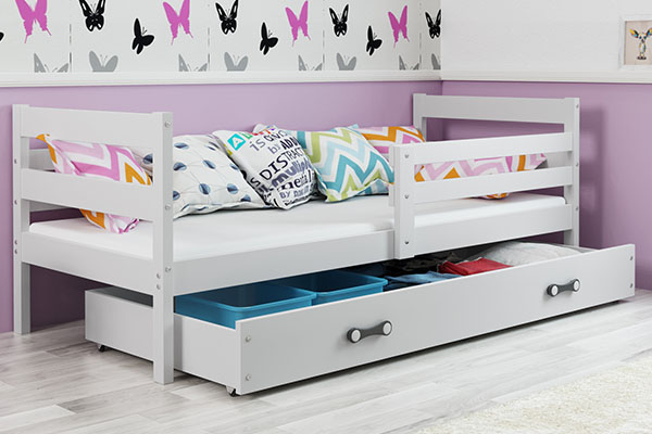 Ifjúsági egyszemélyes ágy ERYK 90X200 matraccal és fiókkal, fehér színben