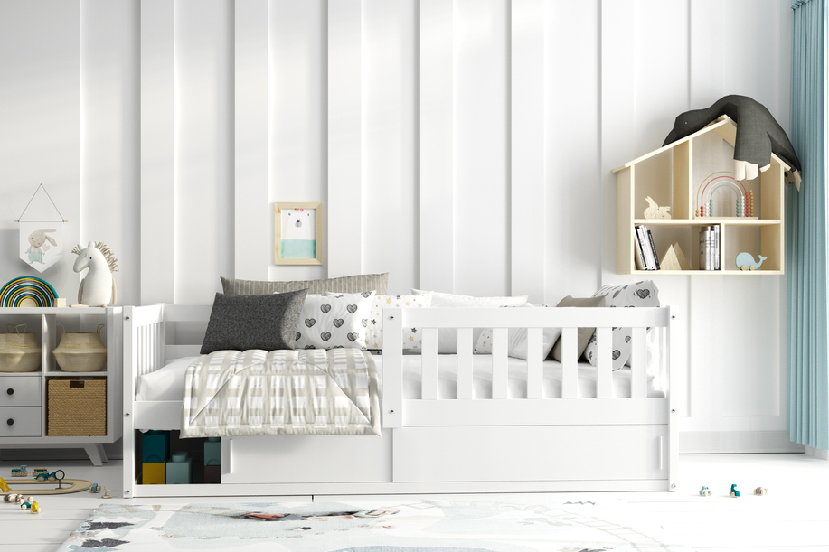 SMART egyszemélyes ágy 80X160 matraccal és tárolóval, fehér színben