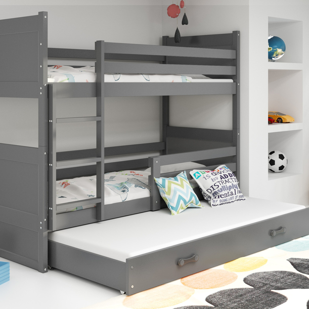 Háromszemélyes RICO 90X200 ifjúsági ágy matraccal és fiókkal, grafit színű