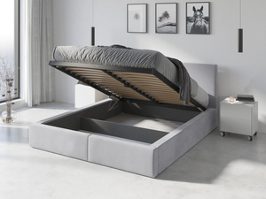 HILTON 160X200 kárpitozott hálószoba ágy, kőris színű, tárolódobozzal