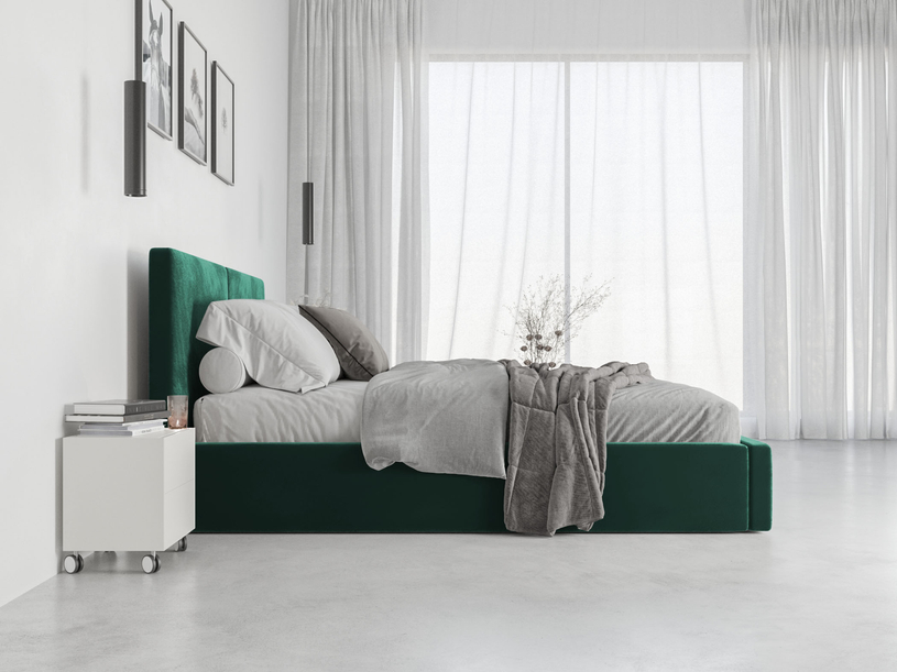 HILTON 120X200 kárpitozott hálószobaágy matraccal és tárolóval, zöld színű