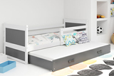 RICO 80X190 kihúzható ifjúsági ágy matraccal és fiókkal, fehér/grafit