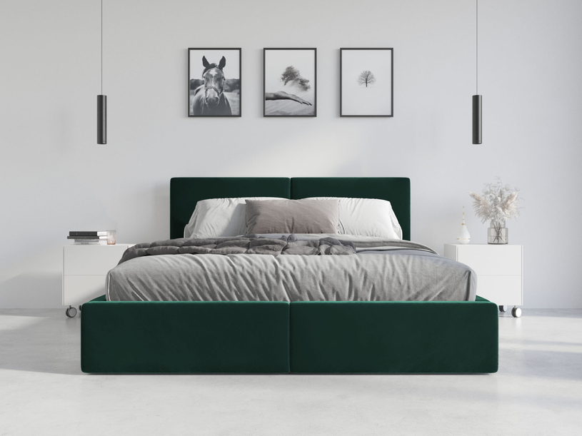 HILTON 120X200 kárpitozott hálószoba ágy, zöld, tárolódobozzal