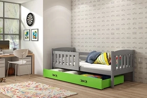 KUBUŚ 90X200 egyszemélyes ifjúsági ágy fiókkal, grafit/zöld