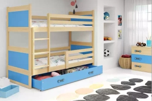 Rico emeletes ágy 90x190 fiókkal, fenyő/kék