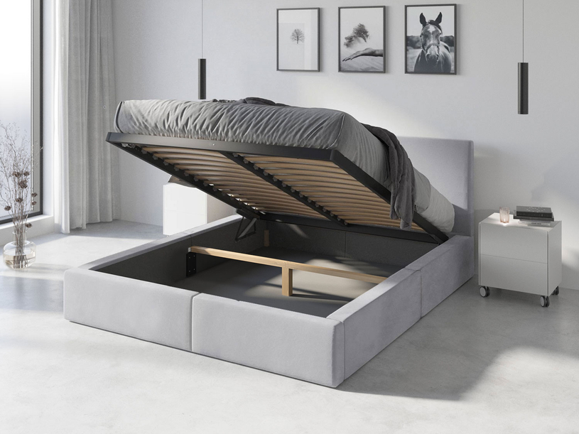 HILTON 120X200 kárpitozott hálószoba ágy, tároló doboz, hamuszürke