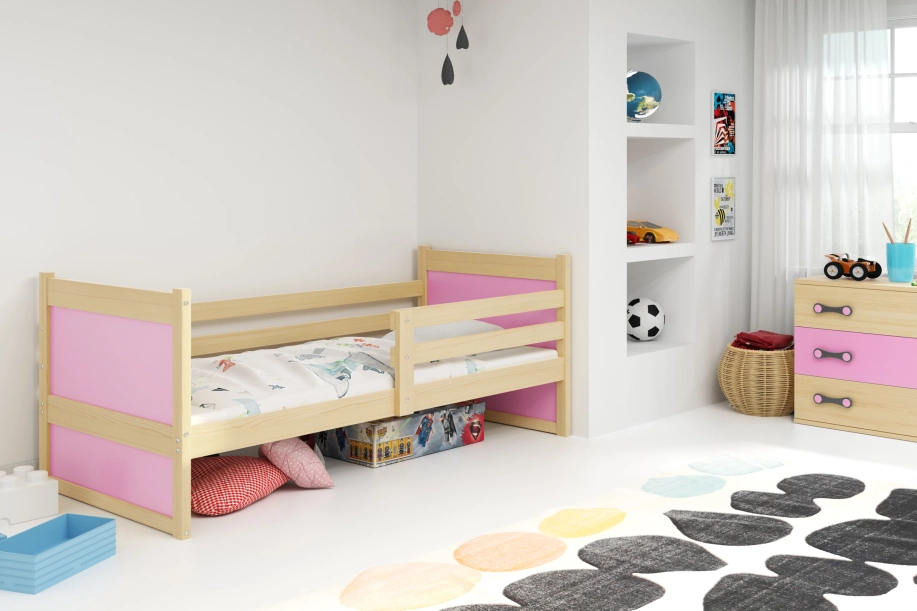 Egyszemélyes ifjúsági ágy RICO 90X200, fenyő/rózsaszín